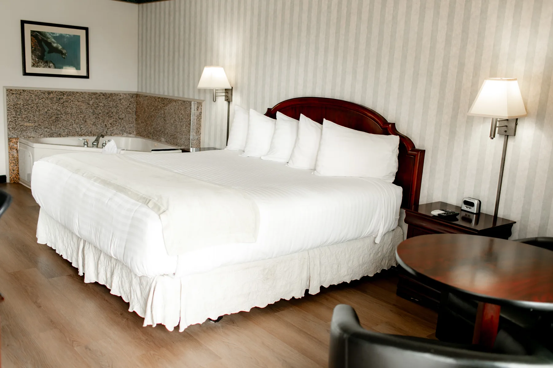 King bed room photographed from the sitting area