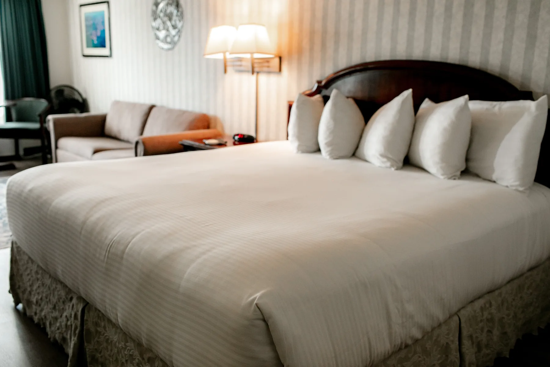 King bed with sofa seating nearby