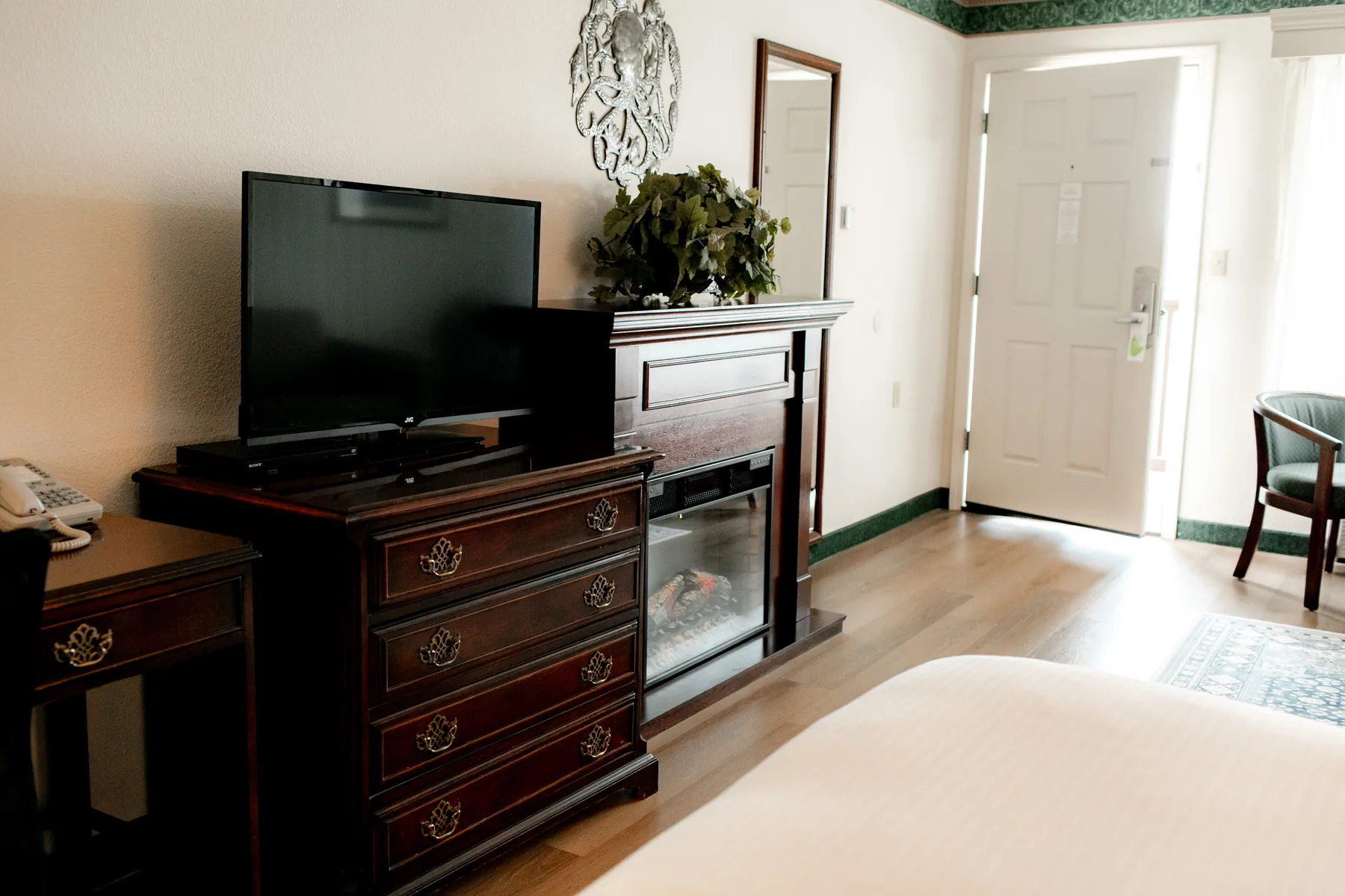 Television and fireplace in a king suite